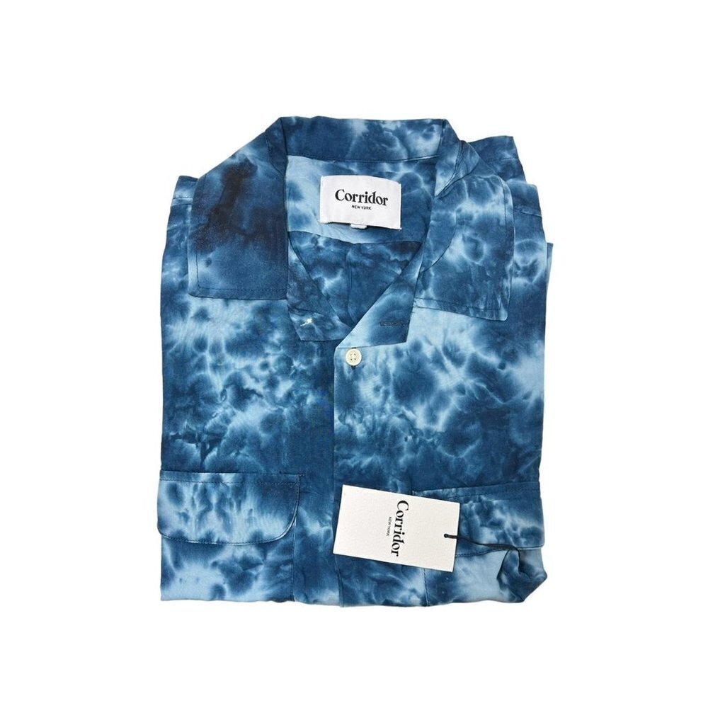 Corridor Mens Blue Tie Dye Collared Long Sleeve Button Up Shirt Sz Xl New — image 2 of 8